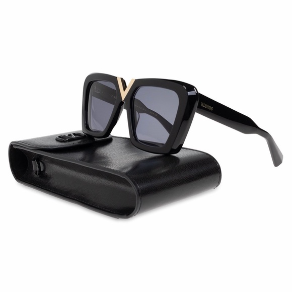 New! Valentino V GOLD || VLS 161A, Black Sunglasses with Gold Detail, Authentic - Picture 2 of 7